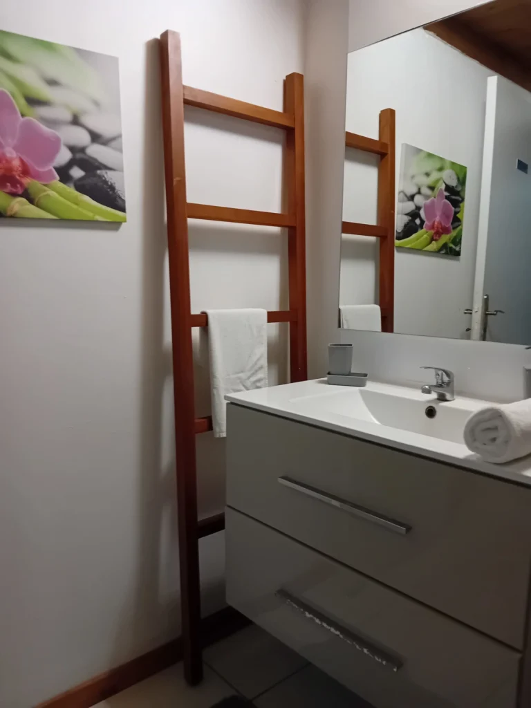 L'une des salles de bain de GRAN KAZ Les Hauts de Bornave Gites Deshaies Guadeloupe